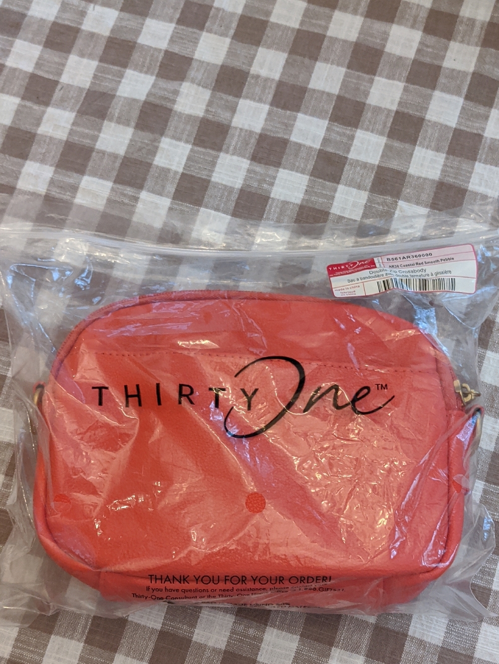 THIRTY ONE - Double-zip Crossbody Purse - Coastal Red Smooth Pebble - New